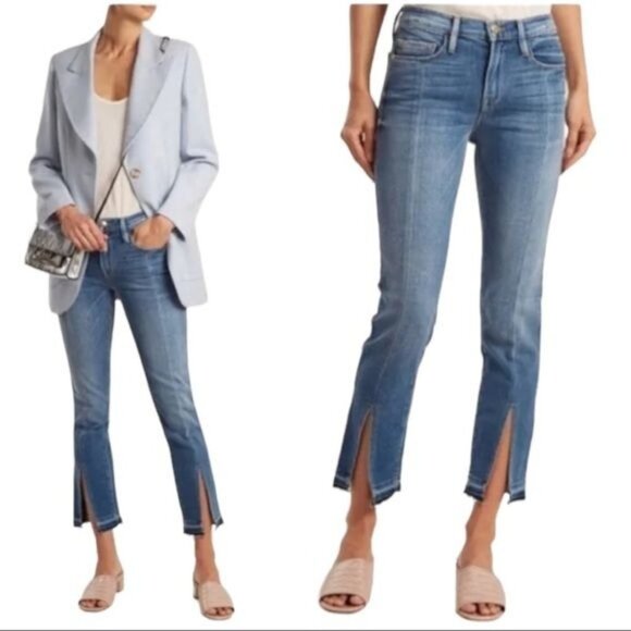 FRAME Women's Le Nouveau Straight Front Split Blue Jeans Size 30 - Picture 1 of 13